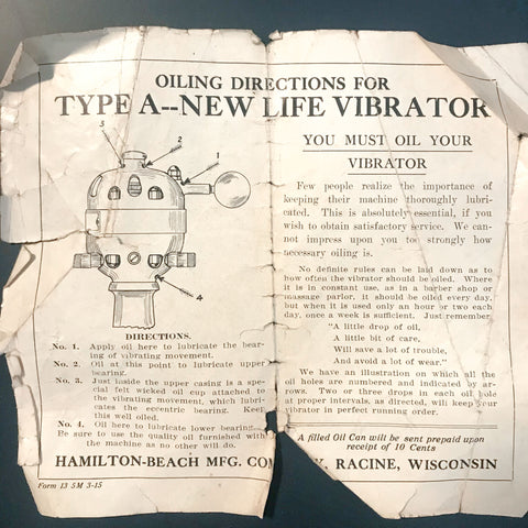 Hamilton Beach Try New Lif (Type A) - Antique Vibrator Authenticity certificate
