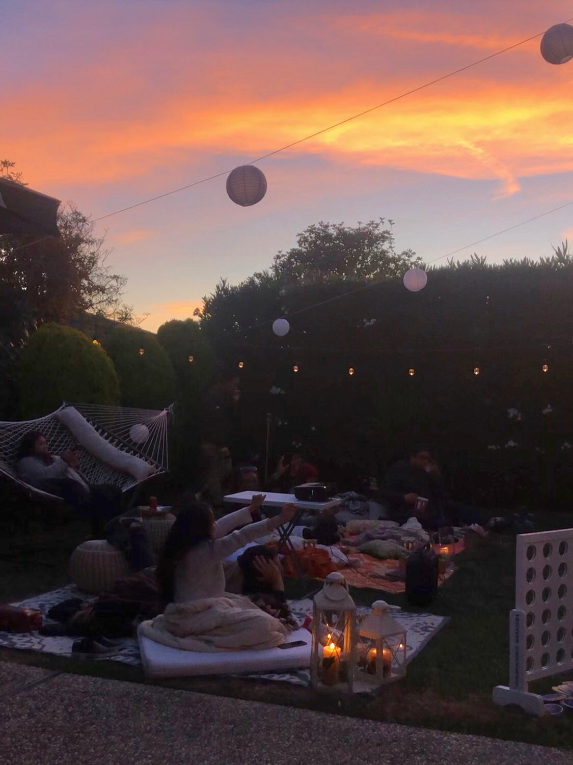 Sunset for Outdoor Movie Night Birthday Party - Boho Birthday - Backyard Movie Night at Sunset - Pretty Collected