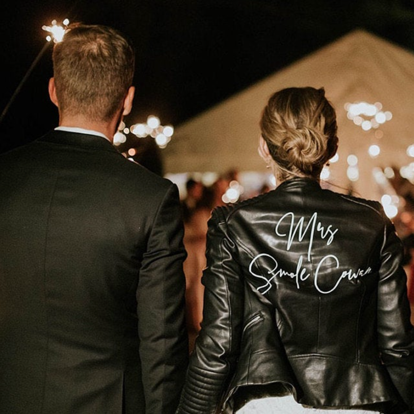 Custom Leather Mrs Jacket - Leather Wedding Jacket