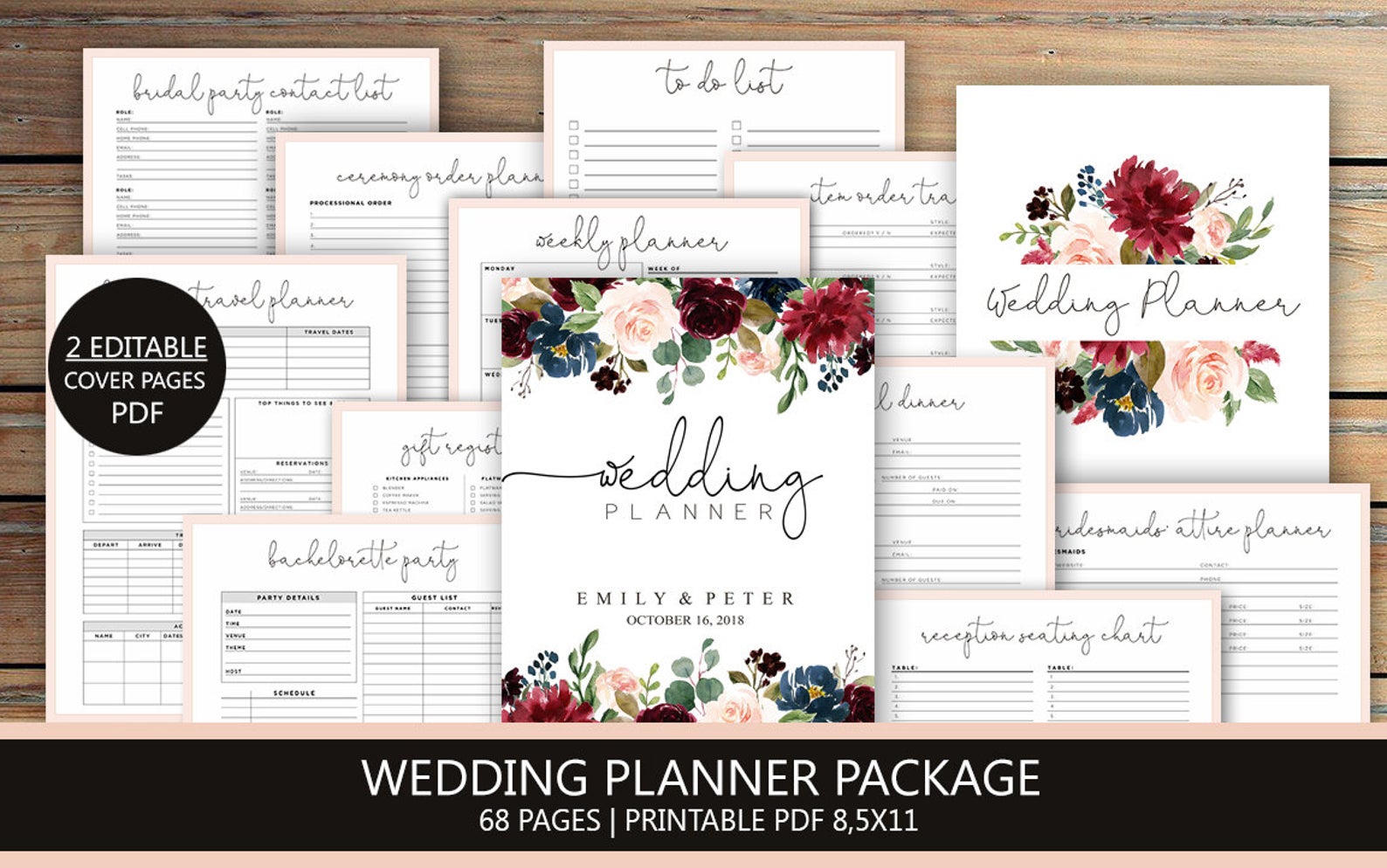 Rustic Wedding Planner - Customizable Wedding Planner - Printable Wedding Planner