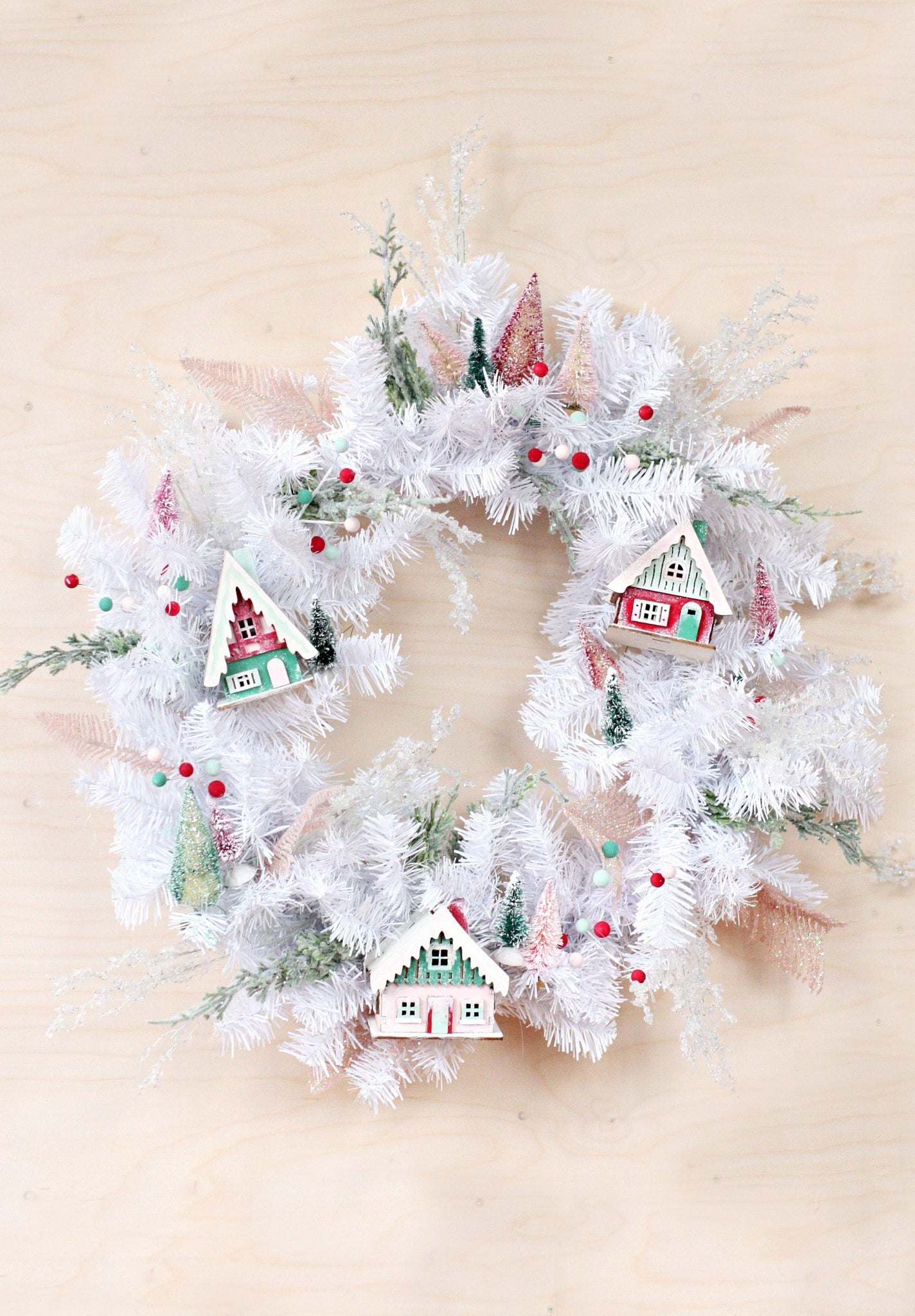 Christmas Village Wreath - DIY Christmas Wreath - Pretty Collected