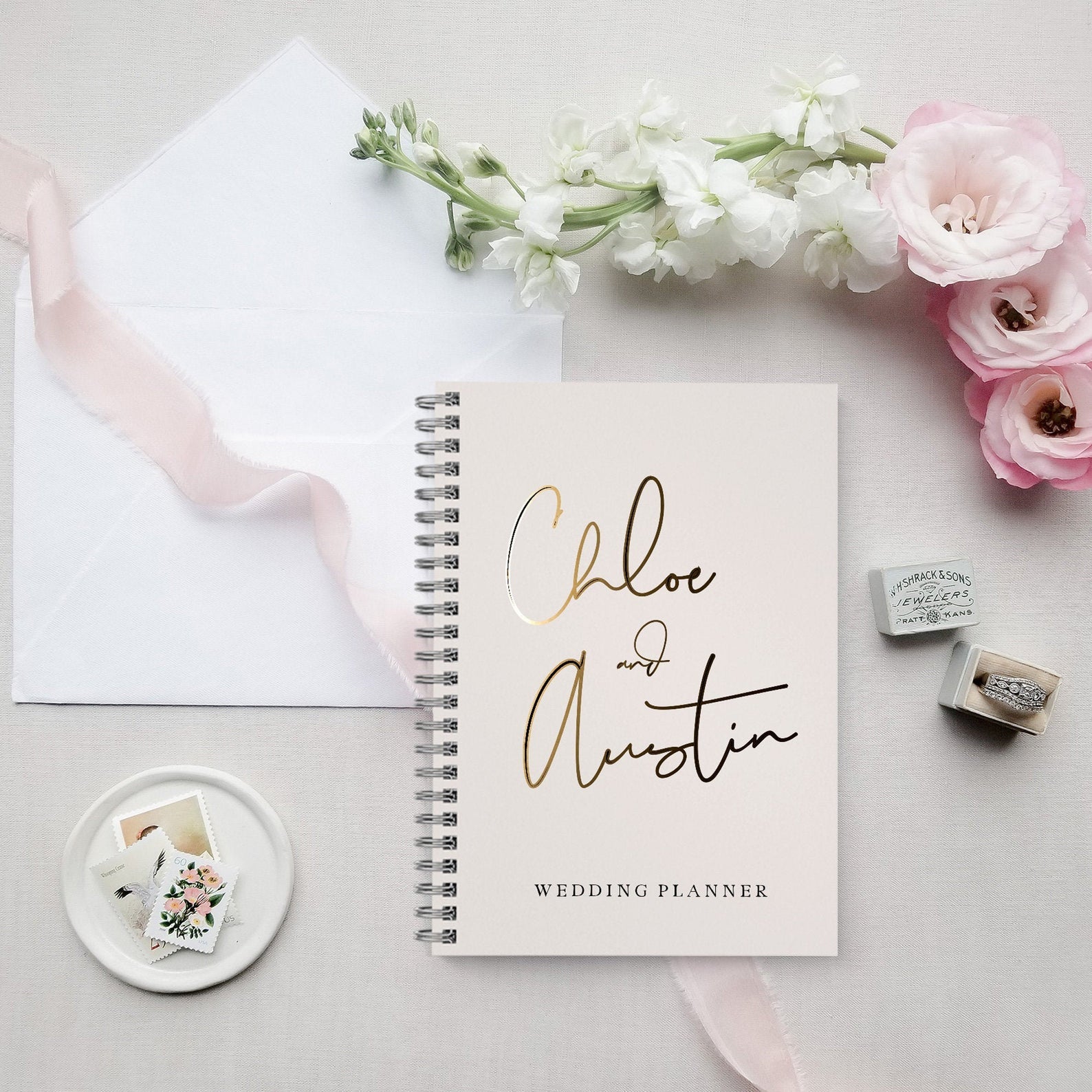 Personalized Blush Wedding Planner - Custom Hardcover Wedding Planner Book