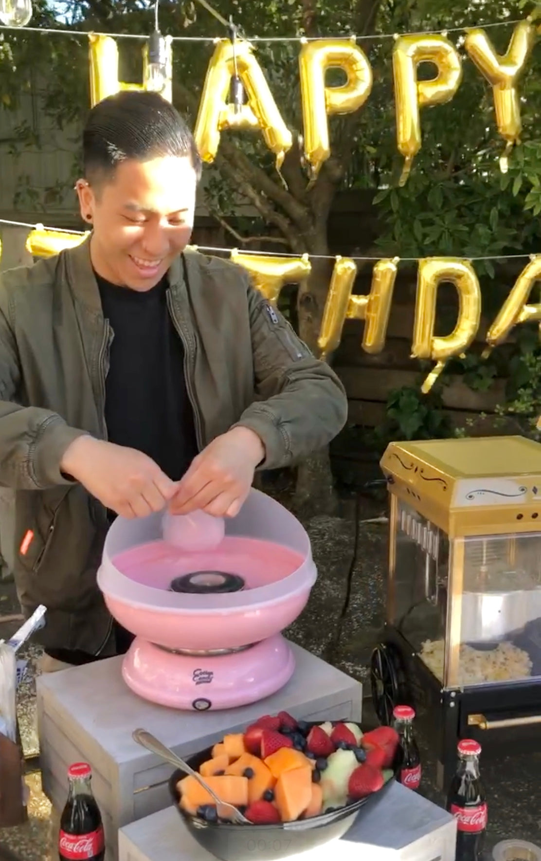 Cotton Candy Machine at Outdoor Movie Night - Boho Birthday - Pretty Collected