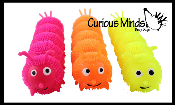 owhelmlqff-Sensory Fidget Toys Set Glowing Hair Puffer Caterpillar Soft Anti-Stress Kids Squeeze Toy Random Color 3 Section