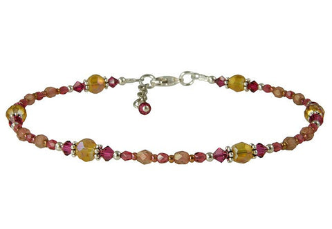 fuchsia pink topaz beaded anklet