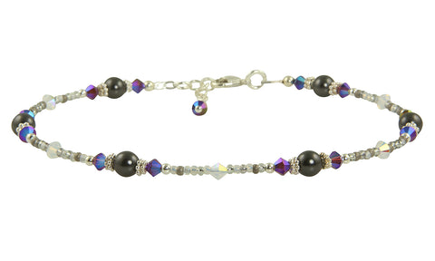 Shimmering Gray Crystal Beaded Anklet