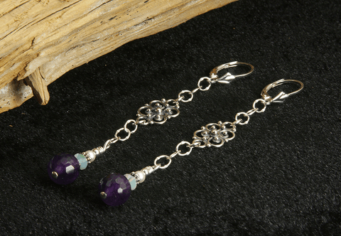 Amethyst Gemstone Crystal Beaded Earrings