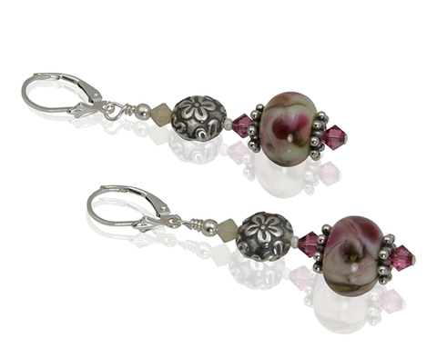 floral lampwork earrings