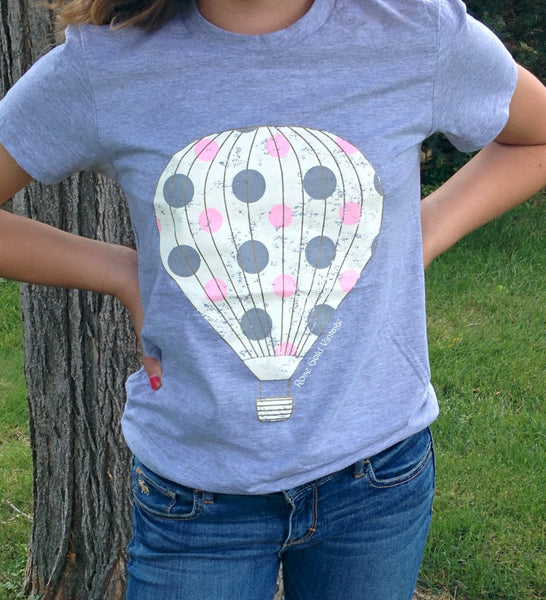 Vintage Hot Air Balloon Tee Ladies Rose Gold Vintage 4934