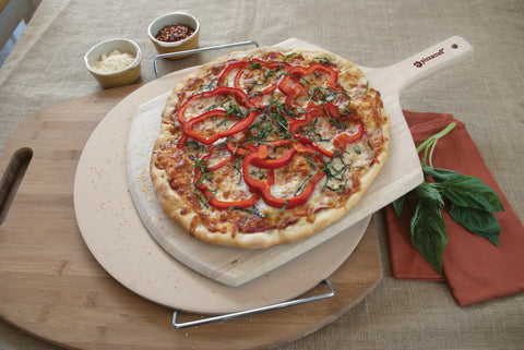 Pizza Stone & Pizza Peel on Cutting Board