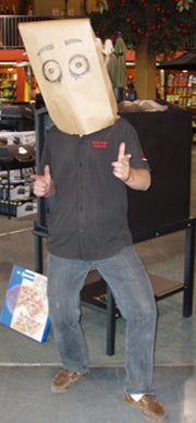 Staff member with Bag on his Head