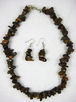 Chunky Clustered Tigers Eye Necklace and Earring Set : 12-02 - Tig