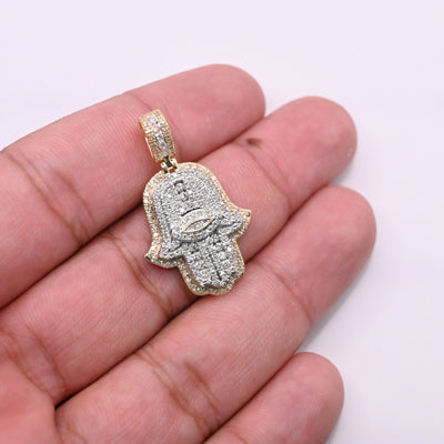 Hamsa Hand Devil Eye Centered Diamond Pendant (1.00CT) in 10K Gold