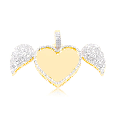 Iced Out Angel Wings Heart Shape Custom Diamond Memory Pendant (1.00CT) in 10K Gold