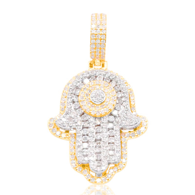 Hamsa Hand Round Centered Diamond Pendant (1.00CT) in 10K Gold