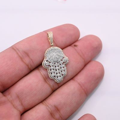 Hamsa Hand Devil Eye Centered Diamond Pendant (1.00CT) in 10K Gold