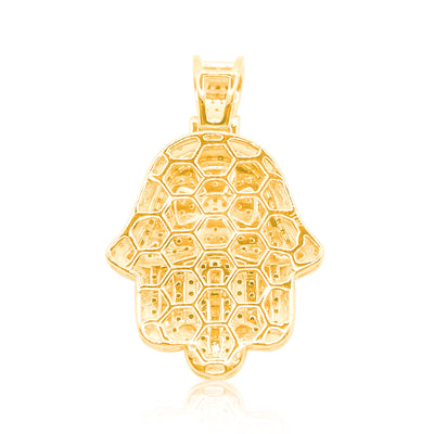 Hamsa Hand Flower Centered Bling Diamond Pendant (1.05CT) in 10K Gold