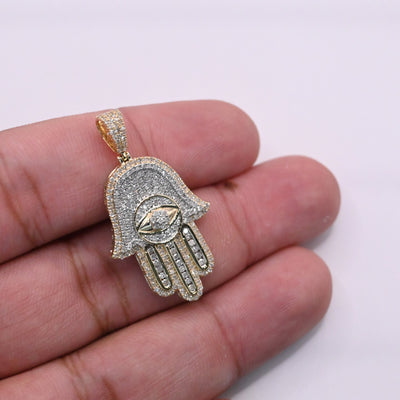 Hamsa Hand Devil Eye Centered Diamond Pendant (1.20CT) in 10K Gold