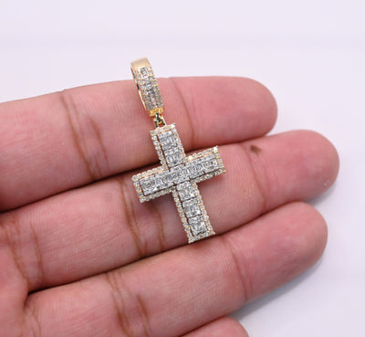 Cross Baguette Box Style Diamond Pendant (1.20CT) in 10K Gold