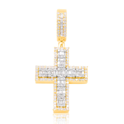Cross Baguette Box Style Diamond Pendant (1.20CT) in 10K Gold