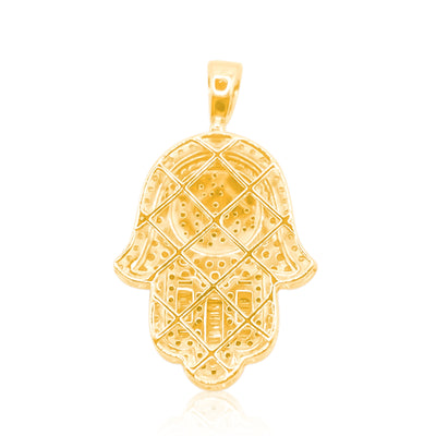 Hamsa Hand Allah Centered Baguette Diamond Pendant (1.25CT) in 10K Gold