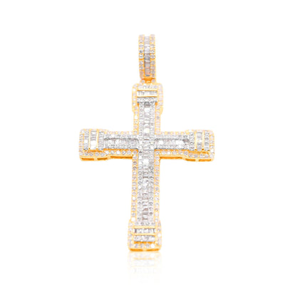 Cross Baguette Bling Diamond Pendant (1.50CT) in 10K Gold