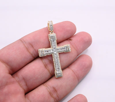 Cross Baguette Bling Diamond Pendant (1.50CT) in 10K Gold