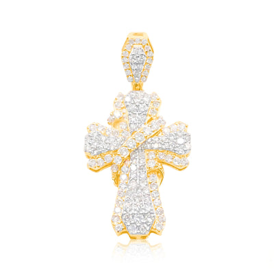 Cross Spiral Bling Diamond Pendant (1.50CT) in 10K Gold