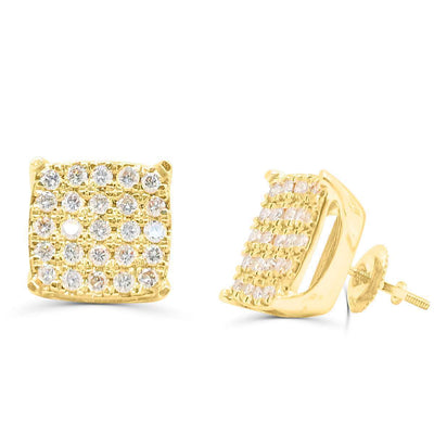Square Shape Diamond Cluster Stud Earring (1.50CT) in 10K Gold (Yellow or White)