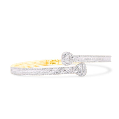 Heart Shape Baguette Diamond Bangle (1.50CT) in 10K Gold (Yellow or White or Rose) - 4mm