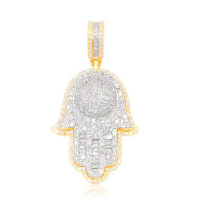 Hamsa Hand Round Centered Diamond Pendant (1.50CT ) in 10K Gold