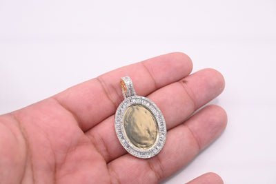 Oval Shape Custom Baguette Diamond Memory Pendant (1.80CT) in 10K Gold