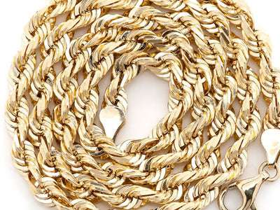 6mm 10K Gold Hollow Rope Chain (White or Yellow) - from 20 to 28 Inches