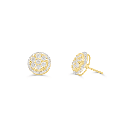 Round Shape Diamond Cluster Stud Earring (1.50CT) in 14K Gold (Yellow or White)