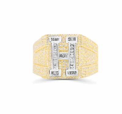 10K Gold Diamond Letter H Men's Ring 2.00CT