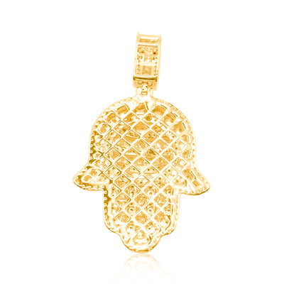 Hamsa Hand Round Centered Bling Diamond Pendant (2.09CT) in 10K Gold