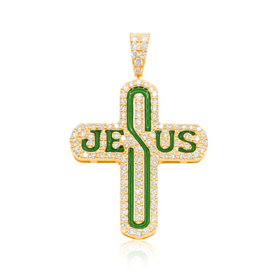 Jesus Emerald Stylish Cross Diamond Pendant (2.50CT) in 10K Yellow Gold