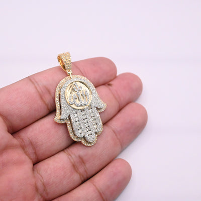 Hamsa Hand Allah Cenetered Diamond Pendant (2.50CT) in 10K Gold