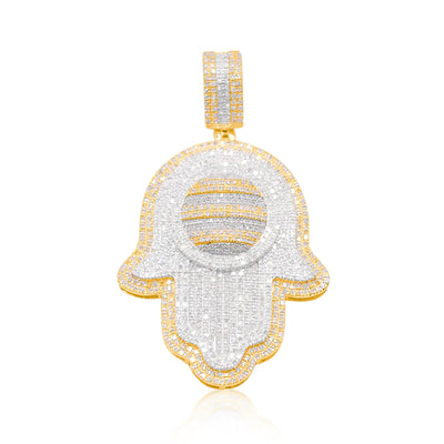 Hamsa Hand Round Centered Bling Diamond Pendant (2.60CT) in 10K Gold