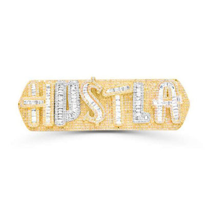 HUSTLA Letter Baguette Double Finger Men's Ring (4.00CT) in 10K Gold - Size 7 to 12
