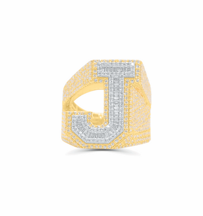 10K Gold Diamond Letter J Men's Ring 3.00CT