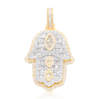 Hamsa Baguette Diamond Pendant (3.00CT) in 10K Gold