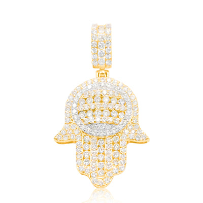 Hamsa Hand Round Centered Diamond Pendant (3.25CT) in 10K Gold