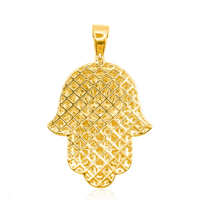 Hamsa Crown Centered Baguette Diamond Pendant (3.75CT) in 10K Gold