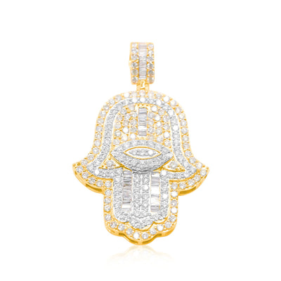 Hamsa Hand Baguette Diamond Hamsa Pendant (4.75CT) in 10K Gold