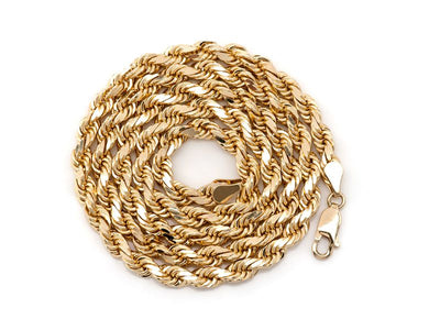4mm 10K Solid Gold Rope Chain (White or Yellow) - from 16 to 26 Inches