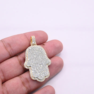 Hamsa Hand Bling Diamond Pendant (5.75CT) in 10K Gold