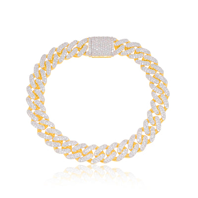 Iced Out Cuban Link Diamond Bracelet (7.50CTW) in 10K Yellow Gold- 9.8mm