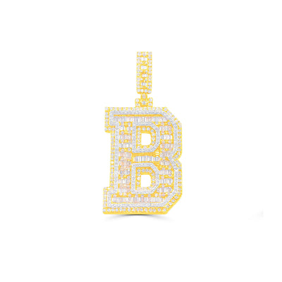 B Letter Baguette Diamond Pendant (4.75CT) in 10K Gold