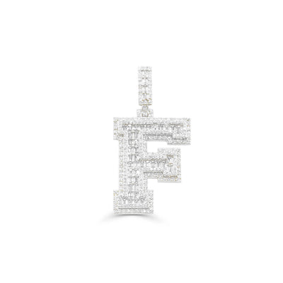 F Letter Baguette Diamond Pendant (4.25CT) in 10K Gold